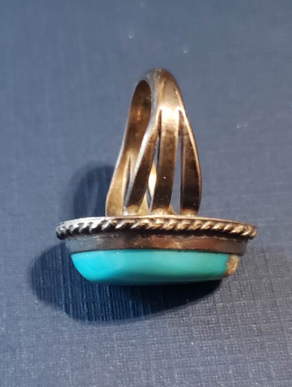 Turquoise Teardrop Sterling-Style Ring - Blue Green Stone - Picture 4 of 7